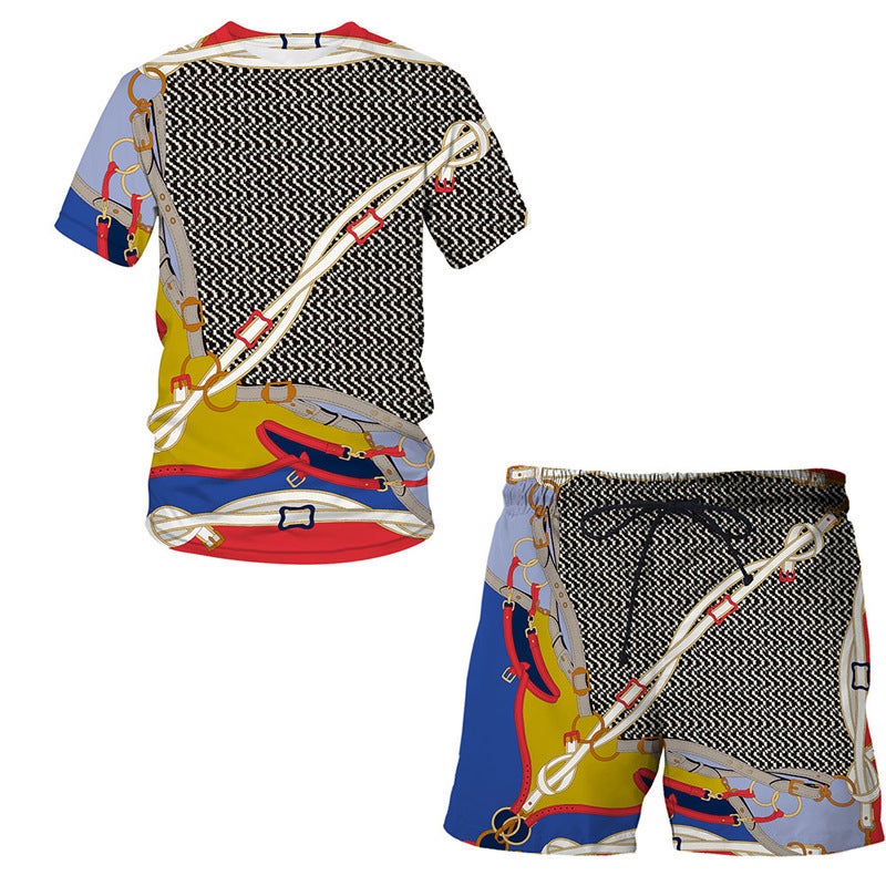 European Code Hawaii Seaside 3D Printing Men'S Casual Loose Suit Beach Short Sleeve Shorts - Image 1